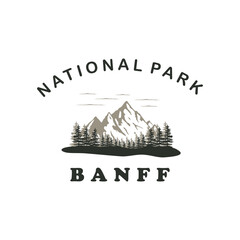 Obraz premium This Banff National Park logo design combines a timeless vintage aesthetic with a professional and modern touch, creating the impression of an established and trusted community or brand.