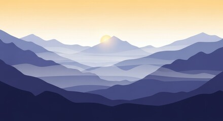 Fototapeta premium Serene mountain range at golden hour with soft sunlight and gentle clouds isolated on white background