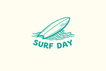 Surf Day Ocean Wave Surfboard Emblem. Retro vector illustration