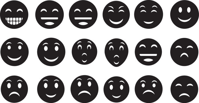 Collection of various emoticon faces on white background