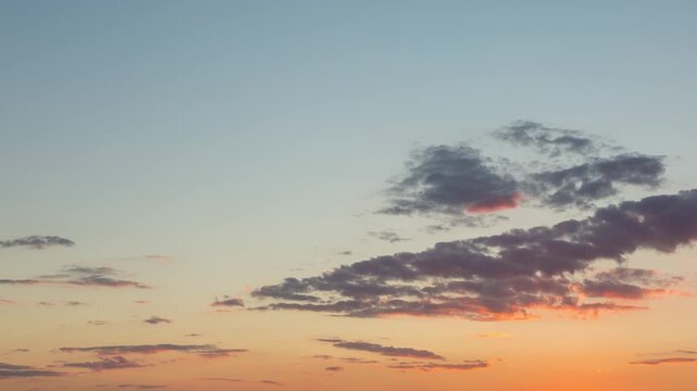 Beautiful sunset in the sky, time lapse, sky at sunset with clouds, 4k