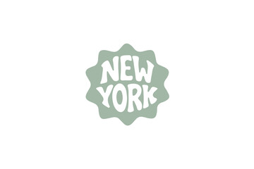 Stylized New York Wordmark Badge in Sage Green