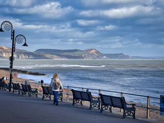 Lyme Regis Seafront on a Sunny Winter Day, Dorset, England, UK