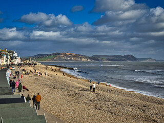 Lyme Regis Seafront on a Sunny Winter Day, Dorset, England, UK