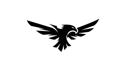 Fototapeta premium Powerful black eagle silhouette logo, dynamic bird of prey with spread wings flying