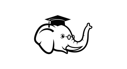 Naklejka premium Smart Elephant Graduate Mascot with Glasses and Graduation Cap