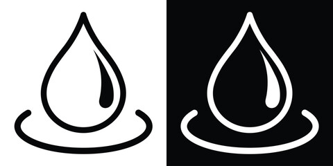 Water drop falling into a ripple. Linear icon representing impact, purity, and hydration. Perfect for spa, wellness, and environmental conservation concepts. Vector illustration.