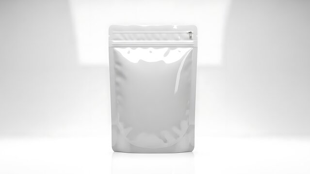 White Food Packaging Pouch with Ziplock Closure on Clean Background