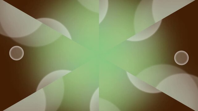 Abstract green floral pattern with curved shapes and circles on brown background illustration viewed directly