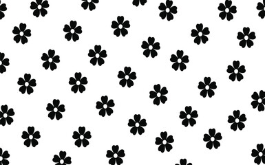 Seamless black daisy floral pattern with small repeating flower silhouettes on white background for minimalist wallpaper textile and wrapping paper design