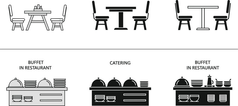 Restaurant buffet and catering service icon set isolated on white background hospitality vector illustration