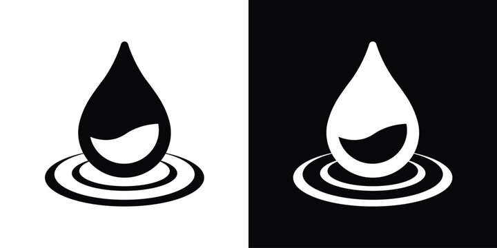 Water drop falling into a ripple. Linear icon representing impact, purity, and hydration. Perfect for spa, wellness, and environmental conservation concepts. Vector illustration.