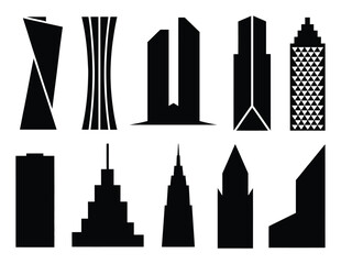 Obraz premium Collection of Diverse Black Silhouette Skyscraper