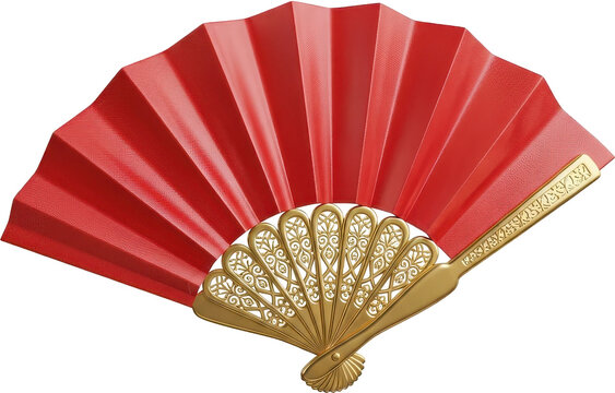 Ornate Red and Gold Folding Fan