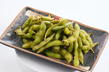 Salted boiled edamame as a snack with drinks