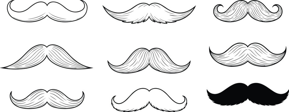 Vintage mustache collection with different styles isolated on white background hipster barber vector illustration
