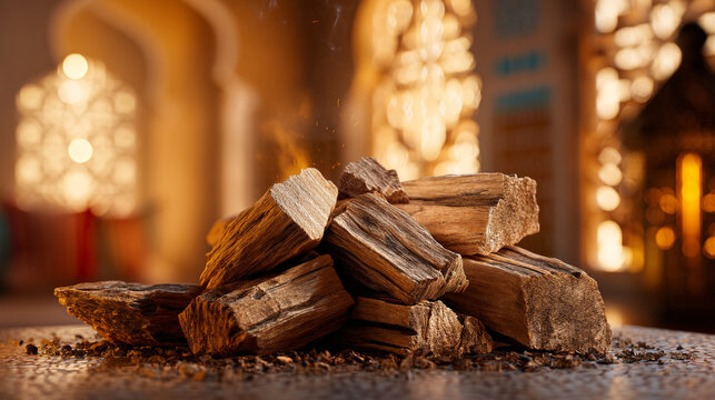 Smoldering Agarwood Chips with Smoke and Sparks
