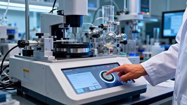 Lab technician using fingerprint scanner