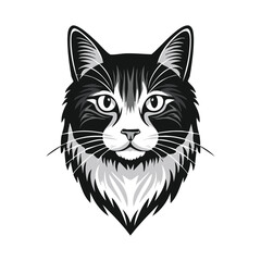 Fototapeta premium Cute cartoon vector illustration of a black and white domestic kitten face with a heart and expressive eyes isolated on a white background