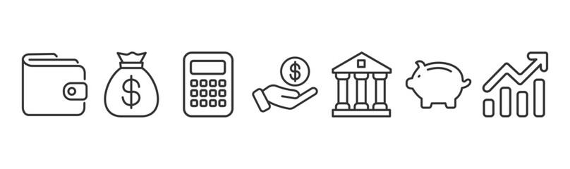 Financial black line icons set&mdash;vector illustration.
