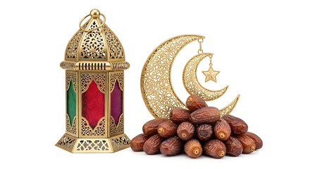 Ramadhan Kareem Ornate Lantern with Golden Crescent and Dates