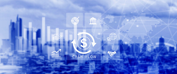 Fototapeta premium Cash Flow and Financial Analysis icons Concept. financial management, budgeting, business growth, money and income, profit or banking, business investment strategy. not ai