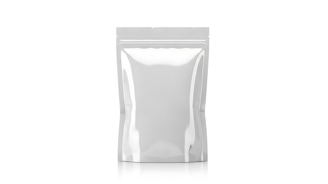 Silver Foil Food Packaging Pouch with Zip Lock on White Background