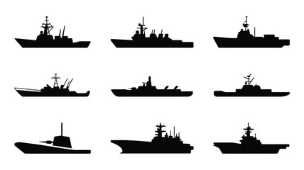 Tactical warships side profile silhouettes naval fleet collection © Jayshri