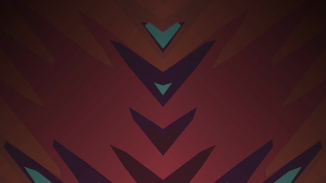 Geometric shapes in abstract pattern with dark red background and blue accents viewed directly