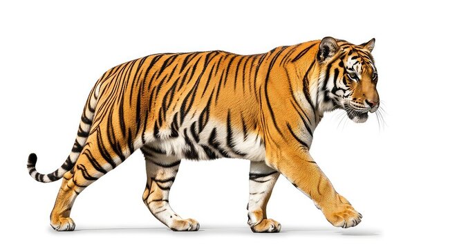 Walking Tiger Wildlife Pose on White Background