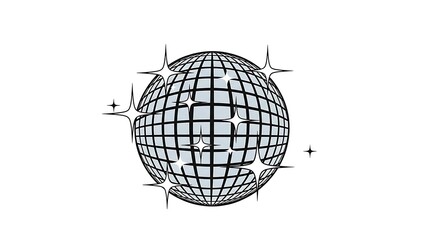Shiny disco ball with sparkling lights on white background