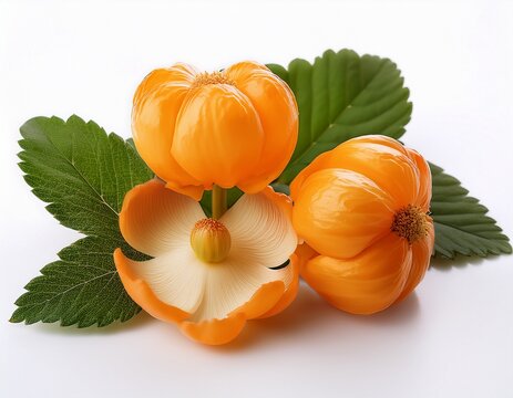 cloudberries leaves white background food