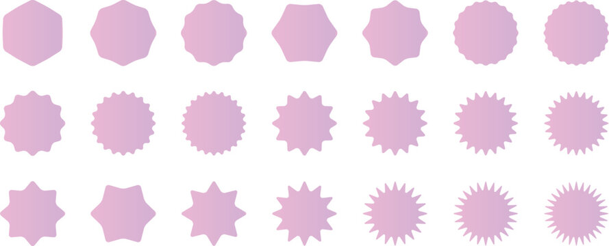 ピンク・紫のグラデーションが綺麗なギザギザの円形フレームとバッジのセット