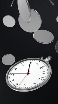 Multiple silver rim clocks drop downward on dark backdrop with visible rotating hands creating theme of deadline pressure