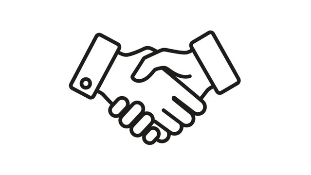 Outline graphic of two hands shaking, stylized with thick black lines on white background