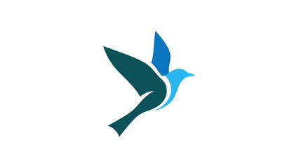 Obraz premium Abstract logo of a bird in flight, with layered shapes and shades of blue and teal