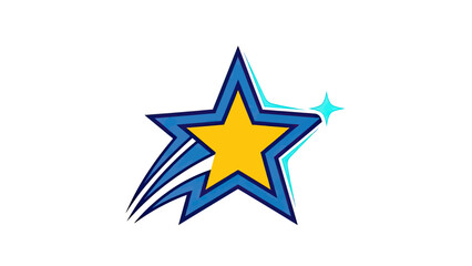 Obraz premium A stylized star graphic with yellow center, blue outline and streak against a white background