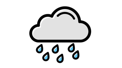 Simple illustration of a cloud with raindrops. Black outlines with grey fill