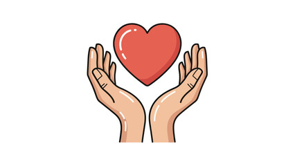 Two hands cradle a red heart on a white background, symbolizing care and love