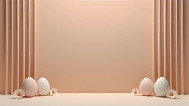 Elegant white eggs on pastel background with flowers