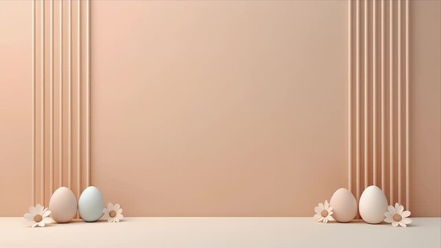 Minimalist interior design with peach colored walls and decorative slats