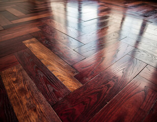 Luxury Herringbone Parquet Flooring Texture in Dark Mahogany