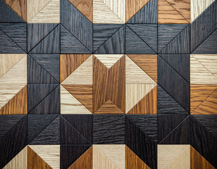 Geometric Wooden Mosaic Texture with Mixed Woods