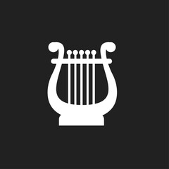 Lyre Musical Instrument Flat Icon Silhouette on Black Background