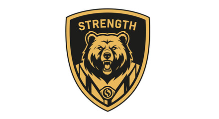 A fierce bear emblem showcasing strength, highlighted in gold and black, inside a shield shape