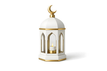 Modern Matte White & Gold Ramadan Lantern &ndash; Minimalist Islamic Decor in 8K
