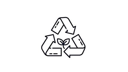 Obraz premium Black outline icon depicts recycling symbol with a central sprout on a white background
