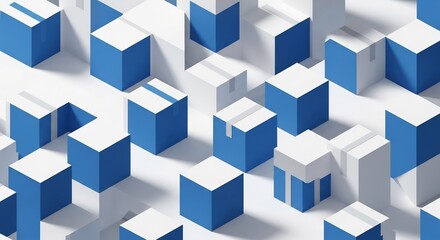 Obraz premium Abstract Geometric Pattern of Blue and White Cubes.