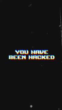 YOU HAVE BEEN HACKED message flashes with pixelated glitch effects and an RGB shift. Ideal for cybersecurity, tech, and warning visuals.