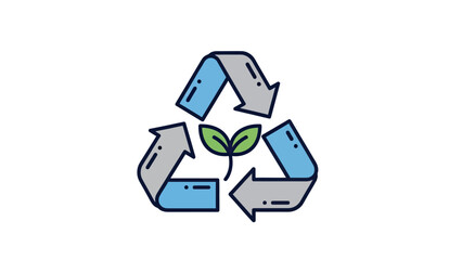 Obraz premium A recycling symbol with arrows in blue and gray, and a plant sprouting from the center